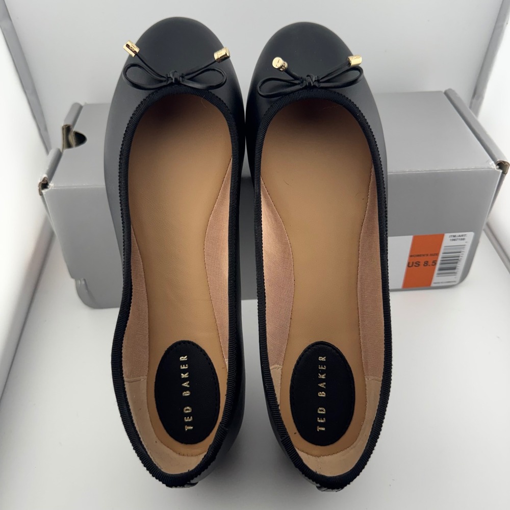 Ted Baker Ballet Flats Women 8.5 Black New Leather Bow Round Toe 1967199 - Picture 4 of 9